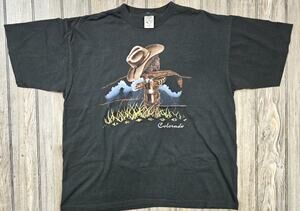 VINTAGE 90s Colorado Mens 2XL USA Single Stitch Cowboy Theme Western